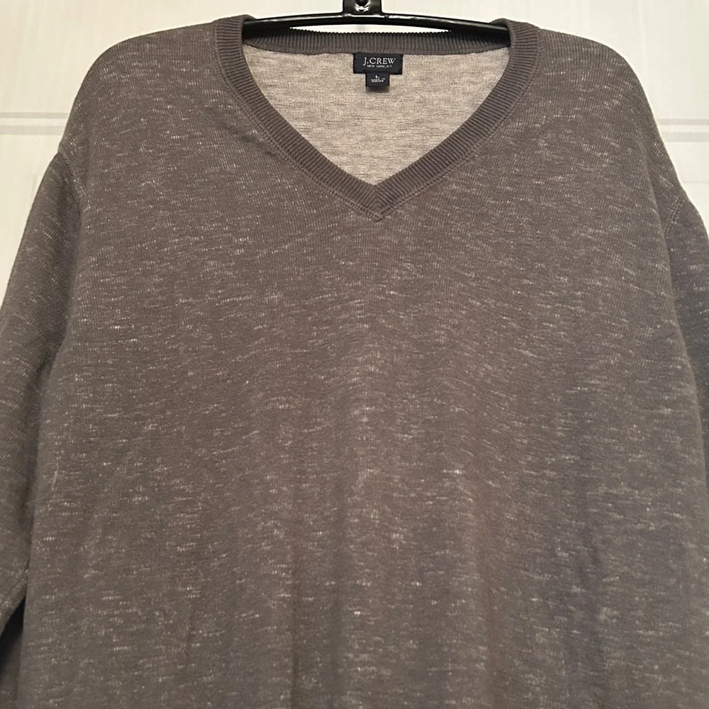 J. Crew Men's V-Neck Cotton Sweater L Marled Gray Preppy Career Casual Golf
